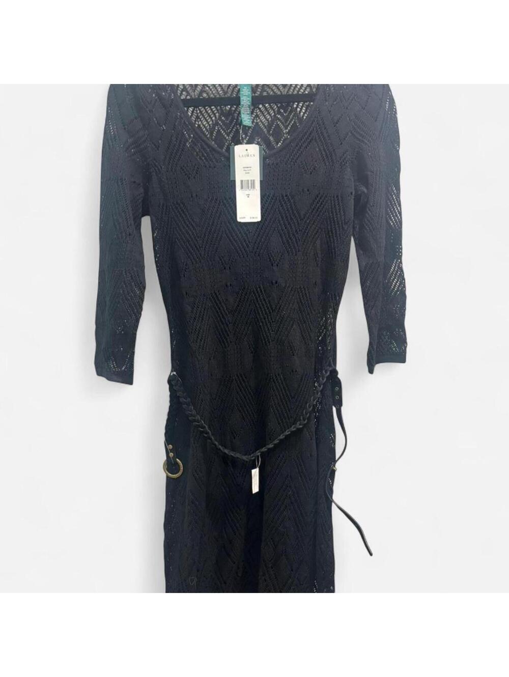 Lauren Ralph Lauren - Crochet Midi Dress with tie waist and 3/4 sleeves.